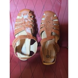 Earth Spirit Women's Brown Leather Fisherman Sandals Gelron Cushion Size 8